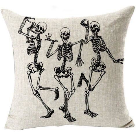 BUNTHAUS Halloween-Kissenbezüge, 45,7 x 45,7 cm, drei Totenköpfe, menschliches Skelett, Deko-Kissenbezug für Sofa, Halloween, drinnen und draußen, dekorative Kissenbezüge für Sofa, Bett, Autodekoratio (1/5)