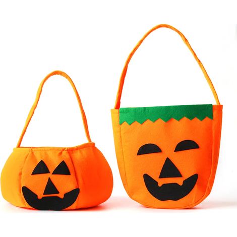 Sachets à bonbons citrouille d'Halloween non tissés orange (2 pièces) (1/5)