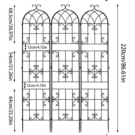 Treillis de jardin, support en métal durable, facile à assembler, noir (1/2)