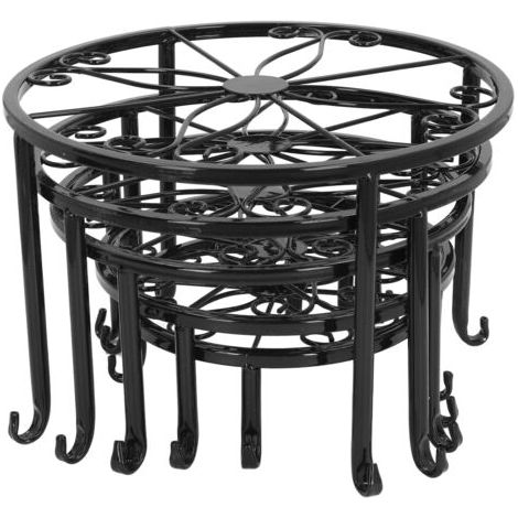 QORVA- Support de plantes en métal – Lot de 5 – Conception à 3 points – Protection sol avec coussinet – Pour pots intérieurs et extérieurs (1/5)