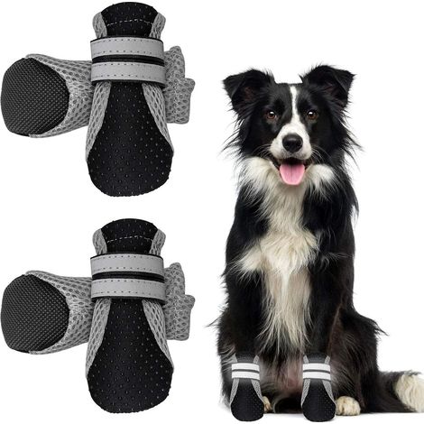 Bottes Chien - Respirantes Antidérapantes - Pour Chiens de Petite à Moyenne Taille - Noir - Lot de 4 (1/5)
