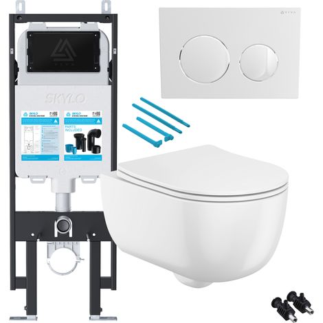 Gloss White Rimless Wall Hung Toilet with 1.14m Concealed Cistern Frame Set - White Plate (1/4)