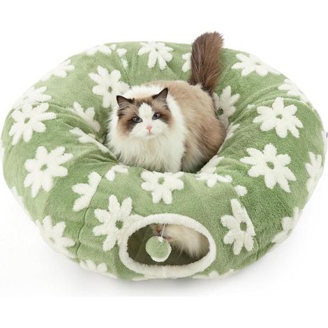 Tunnel pour chat - Jouet pour chat - Tunnel pliable en plusieurs parties avec coussin et balle de jeu - 2 pièces - Convient aux chats, chiots, lapins, cochons d'Inde et petits chiens. Couleur : bleu. (1/5)