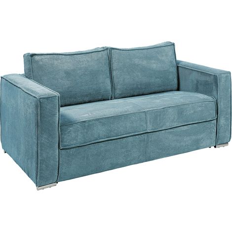 Divano letto 3 posti a ribalta Posto letto 140 cm Materasso 14 cm in Velluto a coste Azzurro - LORETO