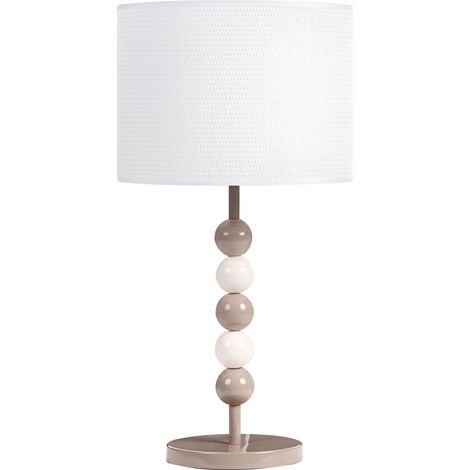 Table Lamp White/Beige Iron Fabric Drum Shade Mid-Century Modern Style Bedside Table Lamp LOKY