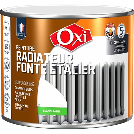 Peinture radiateur fonte et acier antirouille blanc satin 1.5 litres – Résiste jusqu'à 120°C – Application directe sans sous-couche – OXI