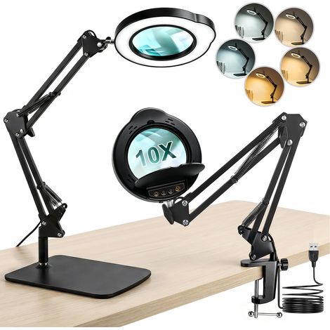 Lampe Loupe avec Pince de Table, 10X Loupe Éclairée avec Lentille en Verre (1/5)