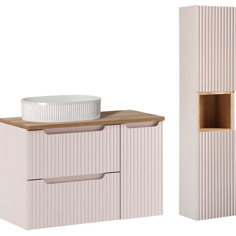 Set mobile lavabo singolo 90cm 3 cassetti e colonna Riva Cachemire e Legno (1/5)