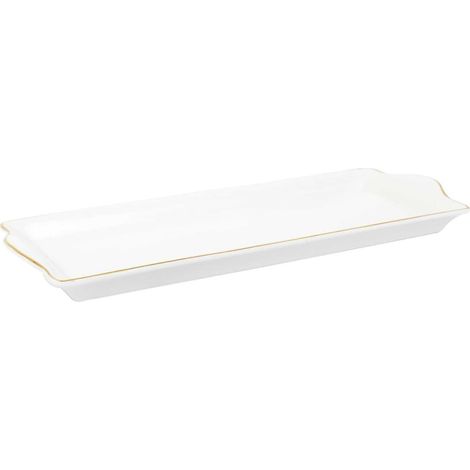 Plat de Service Rectangulaire en Porcelaine Liseré Doré 31x15 cm
