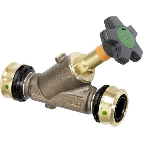 Viega Easytop XL KRV-Schrägsitzventil mit SC-Contur 5338.5, kombiniertes Freistromventil mit RV, DN 16, Siliziumbronze (1/2)