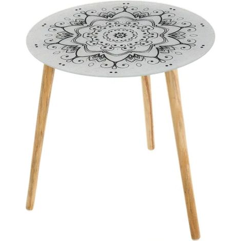 Table d'appoint en verre blanche Mandala (1/2)