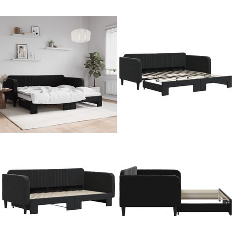 Tagesbett Ausziehbar Schwarz 90x190 cm Samt - Schlafsofa - Sofa-Bett (1/5)