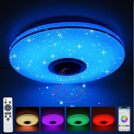 Ecleanfy - Plafonnier LED à intensité variable RGB avec haut-parleur Bluetooth intégré, lampe LED pour cuisine, chambre d'enfant, chambre à coucher, salon, 30 cm (1/5)