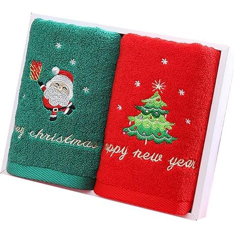 Weihnachtliches Handtuchset, 2-teilig, Weihnachtsmann-Badetuch, Geschenkbox für die Gesichtspflege, Badezimmerdekoration für Neujahr.