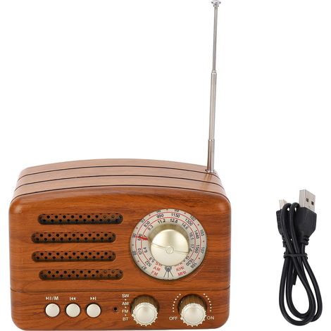 Enceinte Bluetooth rétro sans fil, excellente qualité sonore, radio AM/FM portable en bois pour chambre, salle à manger ou bureau. (1/5)