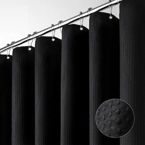 Heavyweight Fabric Shower Curtain, Luxury Bathroom Shower Curtain, 1.2m x 1.8m, Black (1/4)