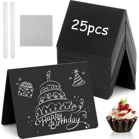 25 Pièces Mini Tableau Noir, Mini Panneau D'affichage 100 x 75 mm, Petit Tableau Noir pour Buffet, Mariages, Fêtes, Boulangeries,Anniversaire (1/5)