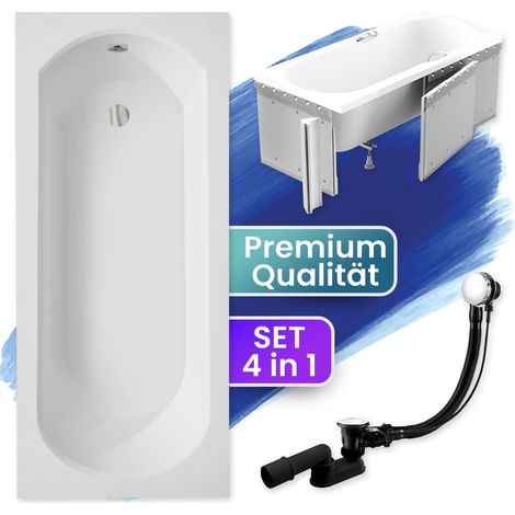 Badewanne Rechteck 160x75 mit Styroporverkleidung, Ablaufgarnitur & Füßen GRATIS - Komplettset 4in1 Original Acryl Wanne Siphon - BADLAND INTRICA (1/5)