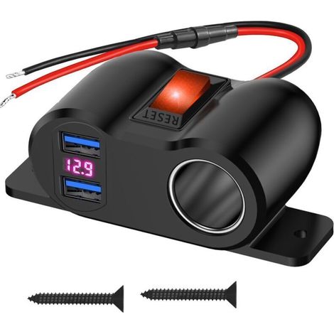 Chargeur automobile double USB 36 W, 12 V, compatible Quick Charge 3.0, avec interrupteur marche/arrêt et voltmètre LED intégré – pour voitures, camions, fourgons aménagés, bateaux et SUV (1/4)