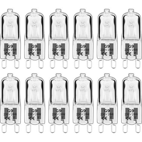 12 pièces G9 Lampes halogènes, ampoules G9 230V 28W 480lm, 2800K blanc chaud, ampoules à capsule dimmable, sans scintillement [Classe énergétique G]