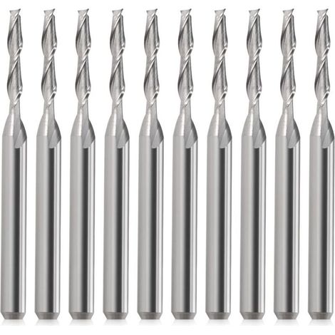 Lntyq Lot de 10 fraises CNC, tige 1/8", tête plate, en métal dur, flûte à double flûte 3,175 mm, spirale, Upcut pour bois, PVC, MDF, bois dur (1/4)