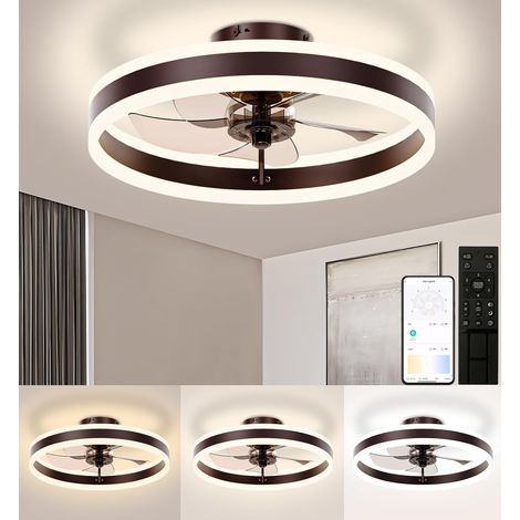 Ventilateur de plafond 40 cm avec lumière, télécommande/contrôle par application, 6 vitesses, intensité variable, 3 températures de couleur, marron (1/5)