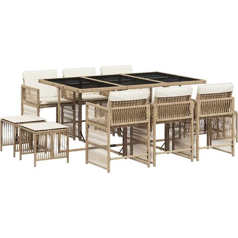 Maison Exclusive - Set comedor de jardín 11 pzas con cojines ratá (1/5)