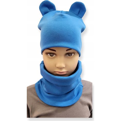 Set cappello + sciarpa 56-62-68 set neonato con orecchie 34-38 blu (1/5)