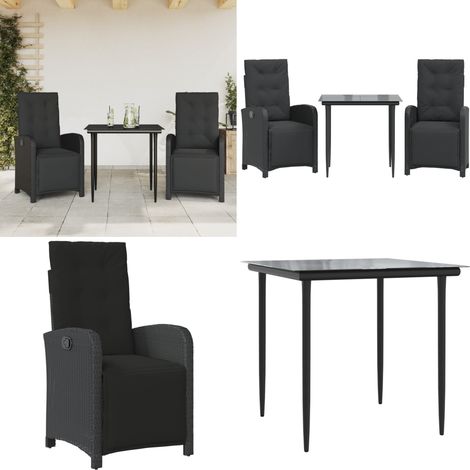 3-tlg. Bistro-Set mit Kissen Schwarz Poly Rattan - Gartenmöbel - Bistro-Set (1/5)