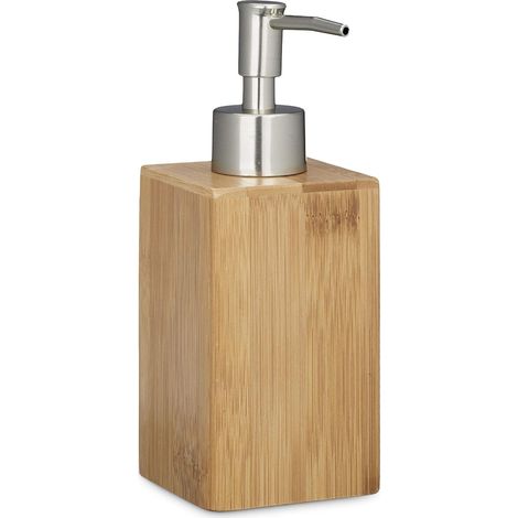 Distributeur de savon bambou pompe manuelle - capacité lotion design,HxlxP: 18 x 6,5 x 8 cm 240 ml, nature (1/5)