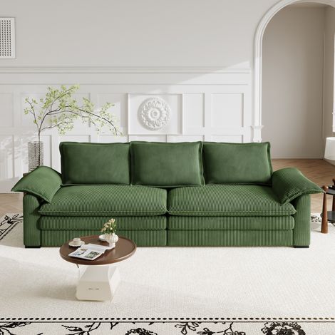 Divano a 3 posti in velluto a coste, divano da soggiorno con 2 cuscini per braccioli, sfoderabili e lavabili, facile da montare, 265x86x88 cm, verde, per soggiorno e ufficio (1/5)