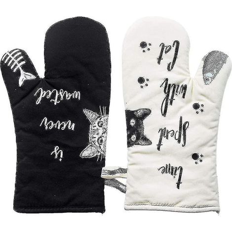 Gants de cuisine, Gants de pâtisserie en coton, Chats noirs et blancs (1/5)