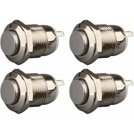 4pcs 12mm 3A 12V/24V/125V/250V AC Autobloquant Interrupteur Bouton Poussoir étanche en Acier Inoxydable on Off Bouton-Poussoir Interrupteur(Tête Haute) (1/5)