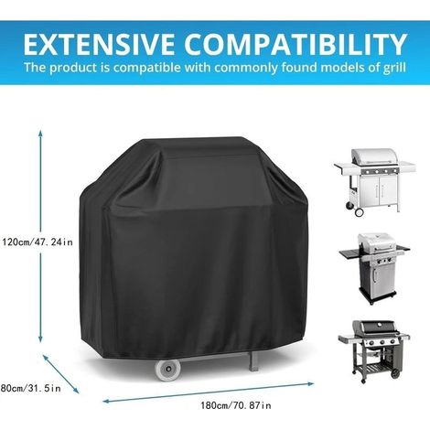Housse barbecue universelle 180x80x120cm – Oxford 210D résistant – Protection 4 saisons (UV/pluie/humidité) – Noir – Pour Weber Holland et autres (1/5)