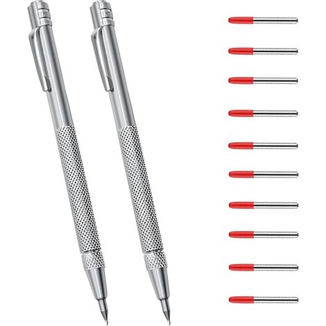 Un ensemble de deux aiguilles à tracer en carbure de tungstène et 10 pointes de rechange, adaptées au verre, à la céramique, aux métaux et aux tôles fines un stylo à graver pour un traçage et une gra