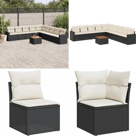 10-tlg. Garten-Sofagarnitur mit Kissen Schwarz Poly Rattan - Gartenmöbel Set - Outdoor Möbel - Rattan Gartenmöbel - Lounge Set - Esstisch Set - Home & Living
