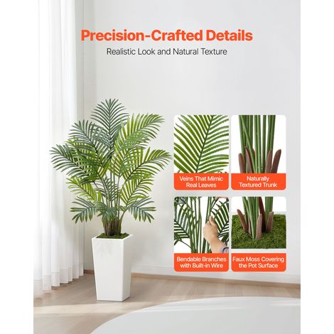 Lot de 2 faux palmiers areca 1219 mm avec grand pot blanc haut, plantes tropicales artificielles en soie pour salon bureau intérieur extérieur (1/5)