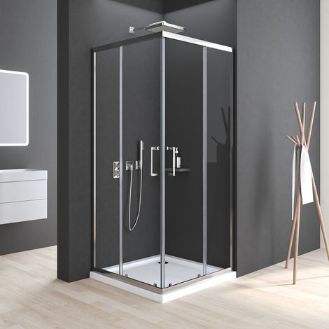 Duschkabine 80x100 cm Schiebetür Eckeinstieg, Duschkabine 100x80 cm Eckeinstieg Duschabtrennung mit 6mm ESG Sicherheitsglas Glas Duschwand, Dusche Schiebetüren Höhe: 185cm (1/5)