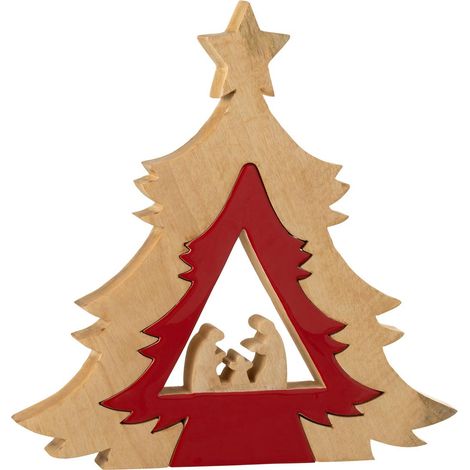 Crèche Sapin en Bois "Étoile" 41cm Rouge & Naturel (1/2)