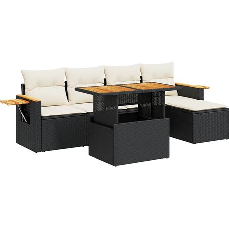 Maison Exclusive - Set Divano da Giardino 6 pz con Cuscini Nero Polyrattan Acacia (1/5)