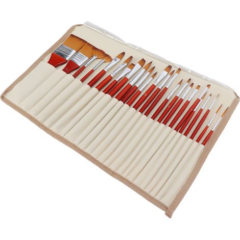 Ensemble de 24 pinceaux pour artistes, poils en nylon, manche en bois, matériel pour aquarelle, acrylique et huile (1/5)