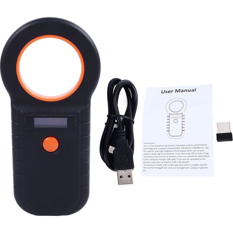 Lecteur de micropuce pour animaux Portable Scanner RFID pour chiens chats vaches moutons Noir