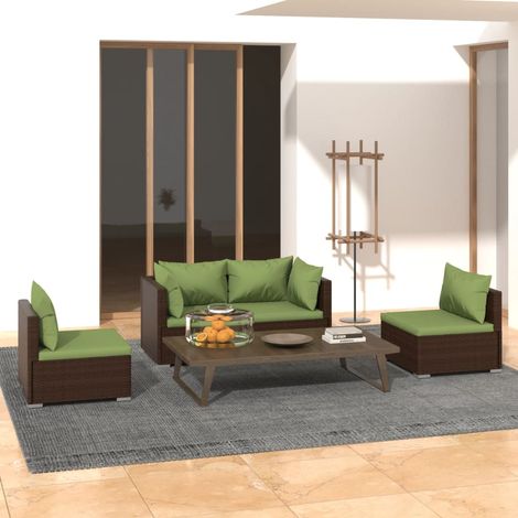 4-tlg. Garten-Lounge-Set mit Auflagen Poly Rattan Braun (1/5)