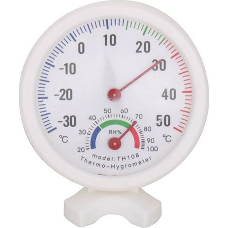 Thermomètre hygromètre TH-108 – mini portable – forme horloge – analogique – intérieur/extérieur – blanc -3050°C (1/5)