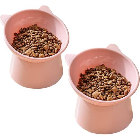 Gamelle pour chat, gamelle surélevée pour chat, gamelle anti-vomissements, gamelle antidérapante pour eau et nourriture, pour petit chien et chat à face plate (rose + rose) (1/5)