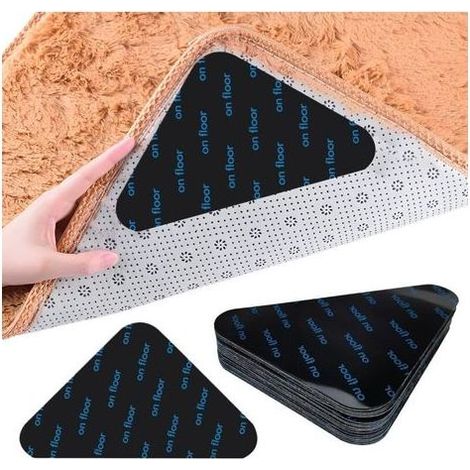 Grips pour Tapis, 8 Pièces Réutilisable et Lavable, Autocollants Antidérapants, Tapis Anti Glisse et Parquet Antidérapant, Adhésif Puissant, Anti-Repliement (1/5)