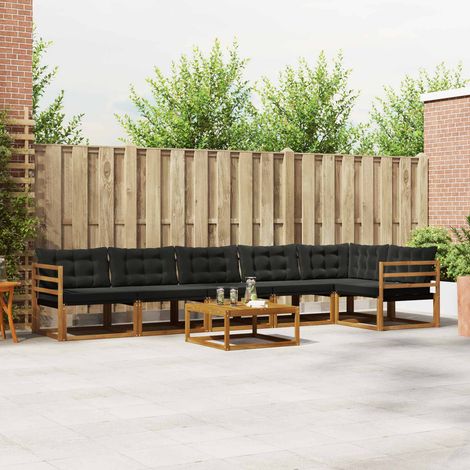 Outdoor-Sofagarnitur mit Kissen 7 pcs Natürlich und Schwarz