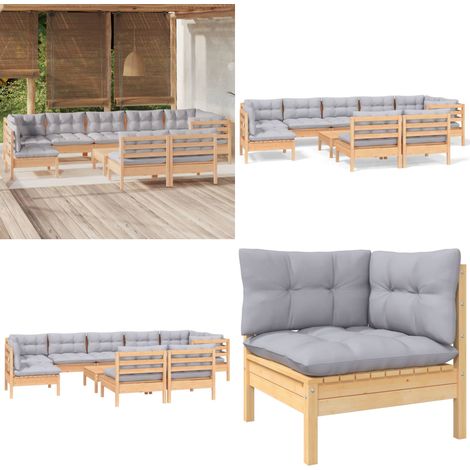 10-tlg. Garten-Lounge-Set mit Grauen Kissen Kiefer Massivholz - Garten-Lounge-Set -  Garten-Lounge-Sets - Home & Living (1/5)