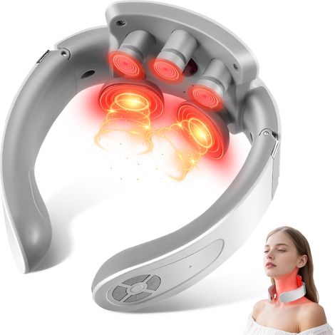 Appareil de massage cervical intelligent, doté d'une fonction de thermothérapie à 42 °C, de 3 modes, de 15 niveaux d'intensité et d'une commande vocale sans fil, idéal pour la maison, le bureau et les (1/5)