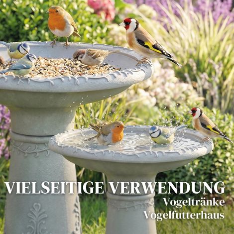 Bain d'oiseaux en résine gris aspect pierre, 51 cm de diamètre, mangeoire à oiseaux sur pied pour extérieur (1/4)